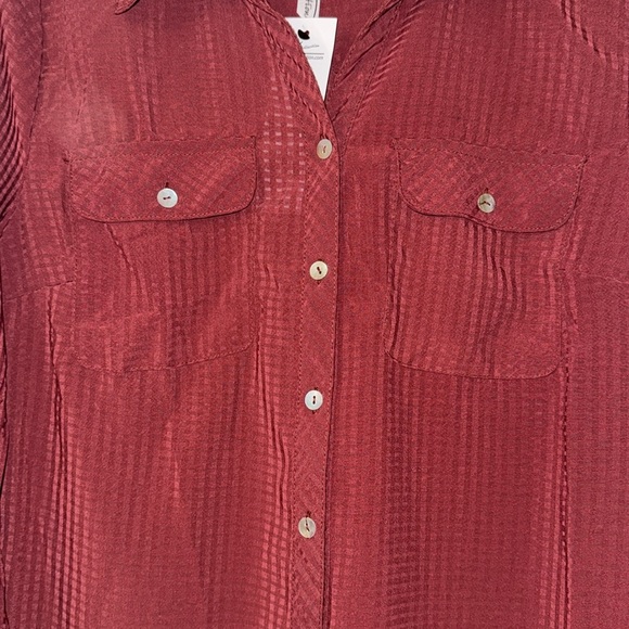 Ny Collection Petite 3/4 Sleeve Windowpane Blouse Wine NWT Size Small - Picture 8 of 14